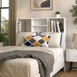 Headboard Cabinet White 100cm Wall-mounted Bedroom Storage Bookcase Compartments