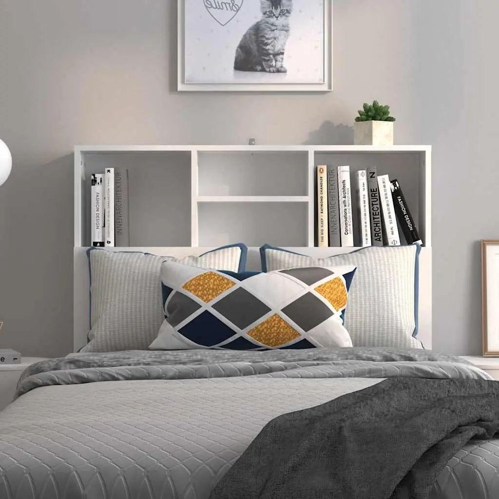 Headboard Cabinet 100cm White Wall-mounted Storage Bookcase with Four Compartments