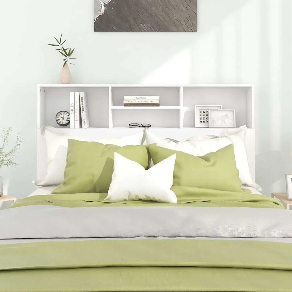 Headboard Cabinet White Wall-Mounted Bedroom Storage Bookcase with Four Compartments