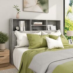 Headboard Cabinet Grey 140cm Bedroom Wall Storage Bookcase with Compartments