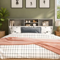 Headboard Cabinet Grey Wall-Mounted Bedroom Storage Bookcase Organiser Furniture