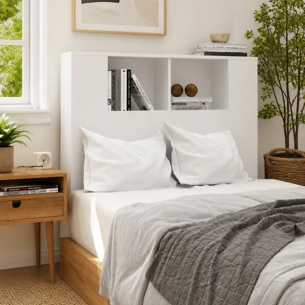 Headboard Cabinet 100cm White Wall-Mounted with Four Storage Compartments