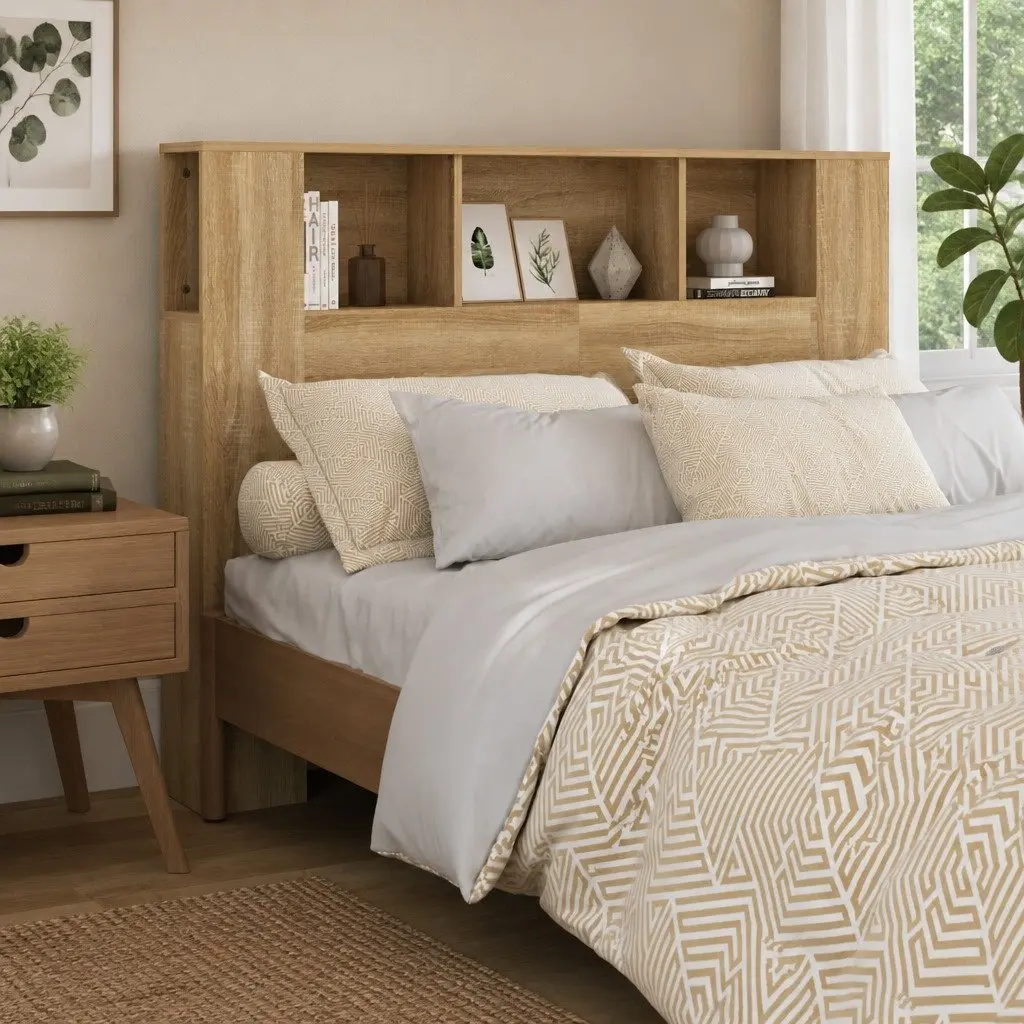 Headboard Cabinet 140cm Wall-Mounted Bedroom Storage Bookcase Brown Oak