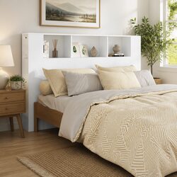 Headboard Cabinet White Wall-Mounted Bedroom Storage Bookcase Organiser 160cm