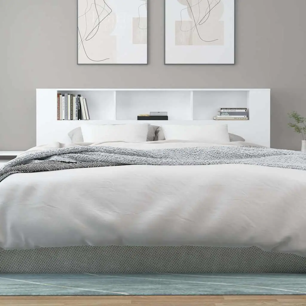 Headboard Cabinet 200cm White Wall Mounted Storage Organiser Bedroom Furniture Unit