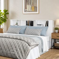 Headboard Cabinet White 220cm Bedroom Storage Unit with Wall Attachment