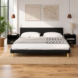 Bedside Cabinets 2 pcs Black Scandinavian Bedroom Storage Nightstand Tables