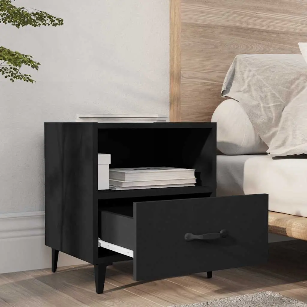 Black Nightstand with Drawer and Shelf Set of 2 for Bedroom Storage