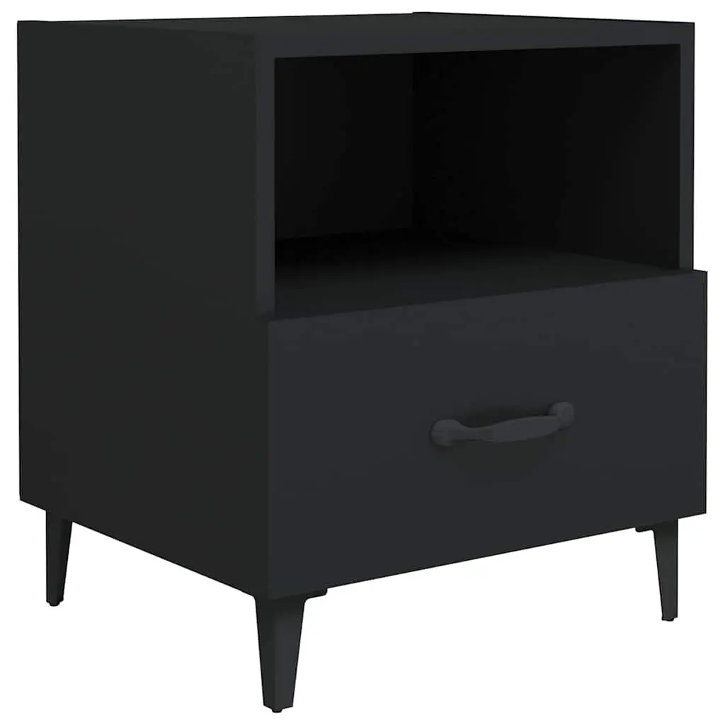 Black Nightstand with Drawer and Shelf Set of 2 for Bedroom Storage