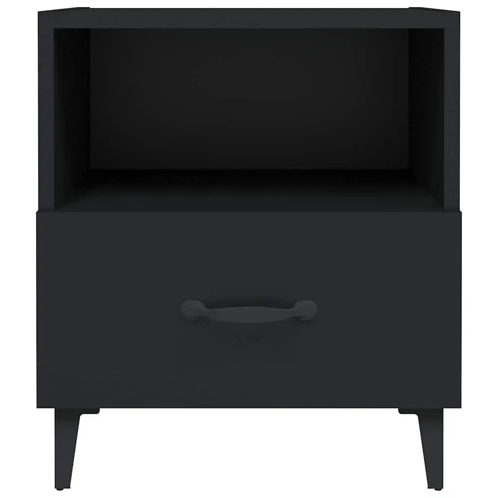 Black Nightstand with Drawer and Shelf Set of 2 for Bedroom Storage