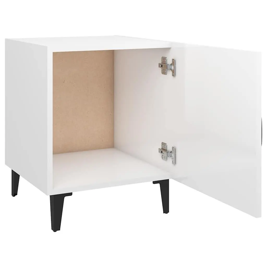Bedside Cabinet White High Gloss Engineered Wood Single Door Storage Table