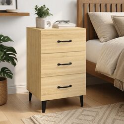 Bedside Cabinet Brown Engineered Wood Nightstand with 3 Drawers Storage Table