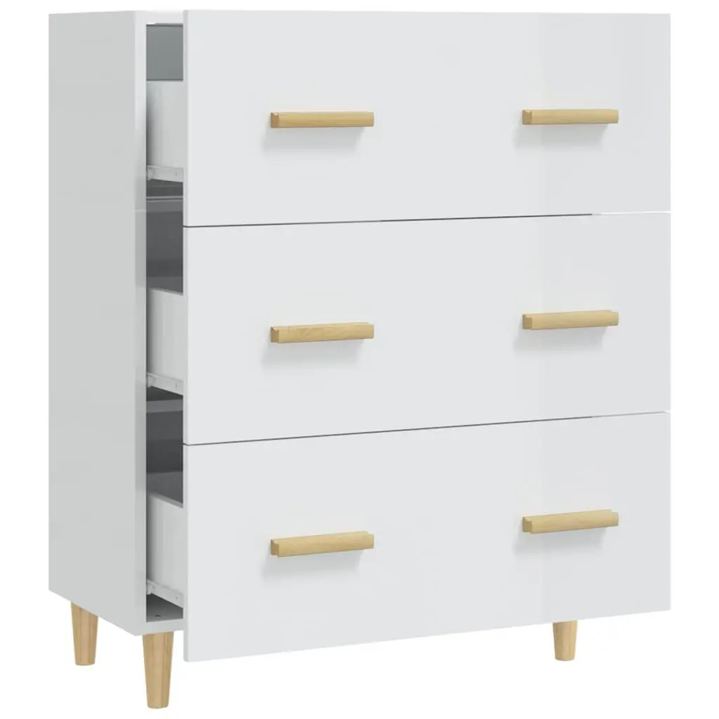 White High Gloss Sideboard Cabinet 70x34x90cm Storage Buffet with 3 Drawers