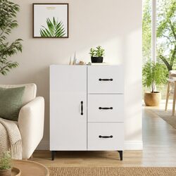 Sideboard High Gloss White Storage Cabinet 1 Door 3 Drawers Buffet Furniture
