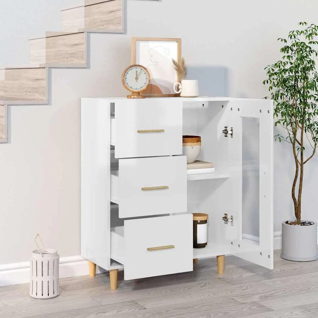 White High Gloss Sideboard Storage Cabinet with Glass Door and Drawers Engineered Wood