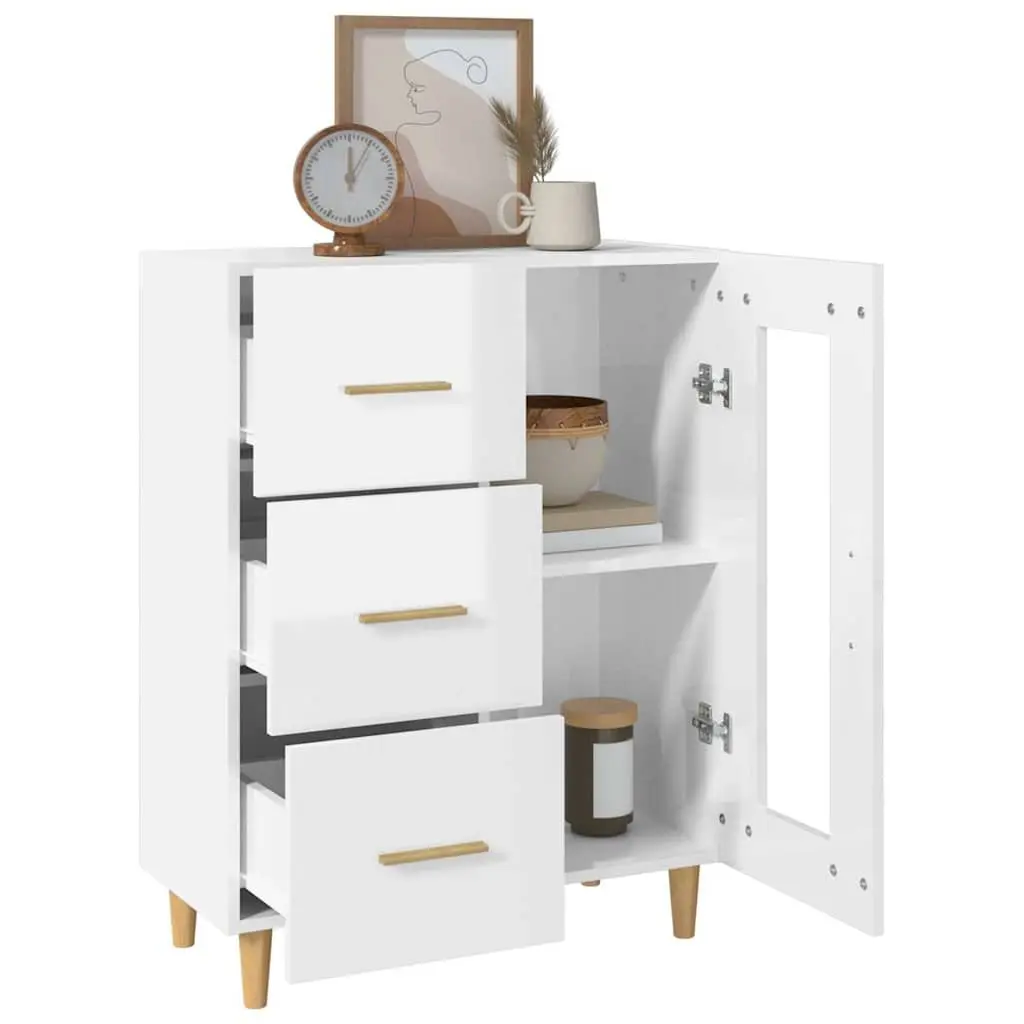 White High Gloss Sideboard Storage Cabinet with Glass Door and Drawers Engineered Wood