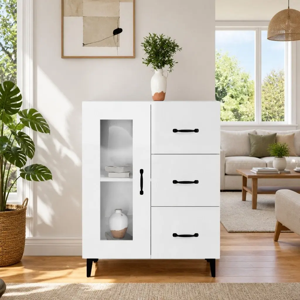 Sideboard High Gloss White Engineered Wood Storage Cabinet 69.5x34x90 cm
