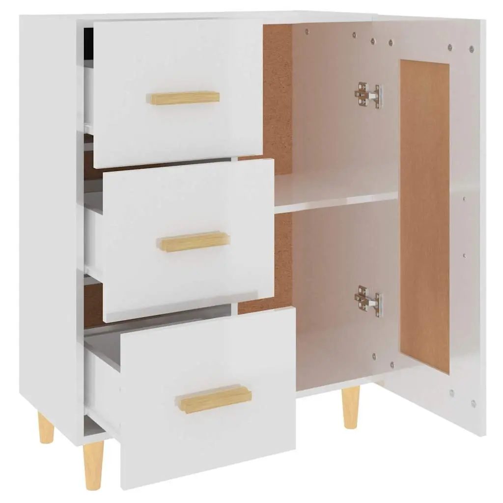White High Gloss Sideboard Storage Cabinet Engineered Wood Ample Storage Multiple Compartments