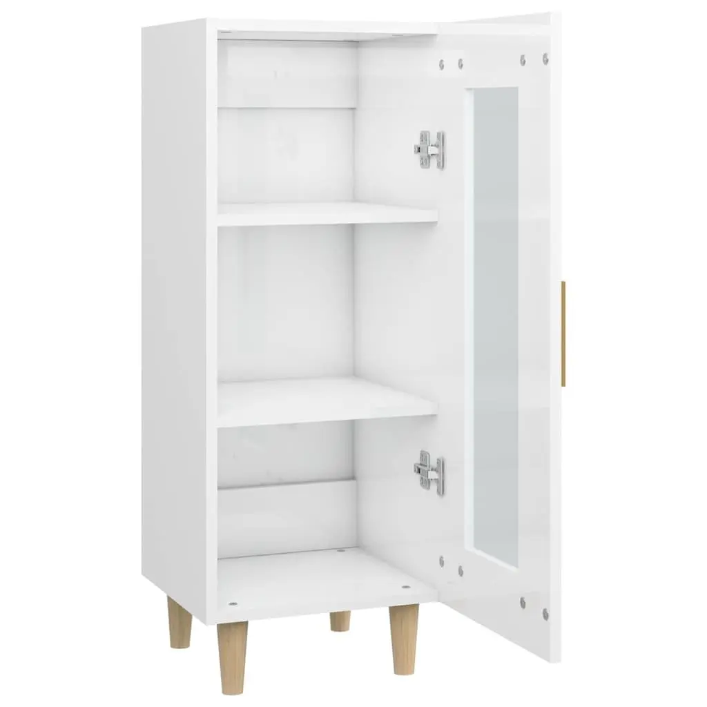High Gloss White Sideboard Cabinet Engineered Wood 3 Compartment Storage with Glass Door