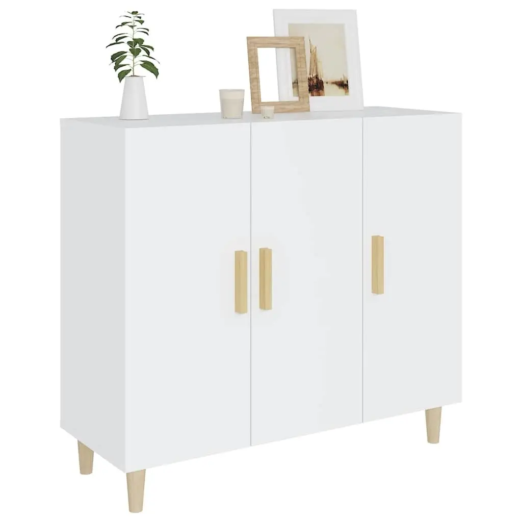Sideboard White 90x34x80 cm 3 Door Storage Cabinet