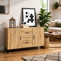 Sideboard Brown Engineered Wood Storage Cabinet 2 Doors 2 Drawers Buffet