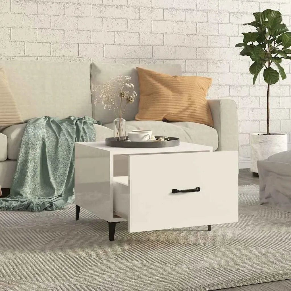Coffee Tables 50 x 50 x 40 cm 2 pcs High Gloss White with Metal Legs and Drawers