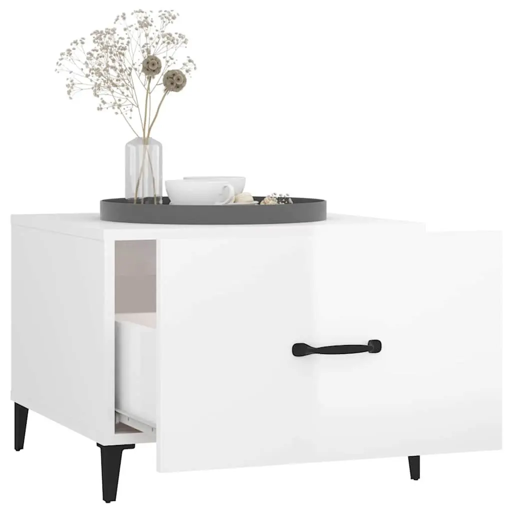 Coffee Tables 50 x 50 x 40 cm 2 pcs High Gloss White with Metal Legs and Drawers
