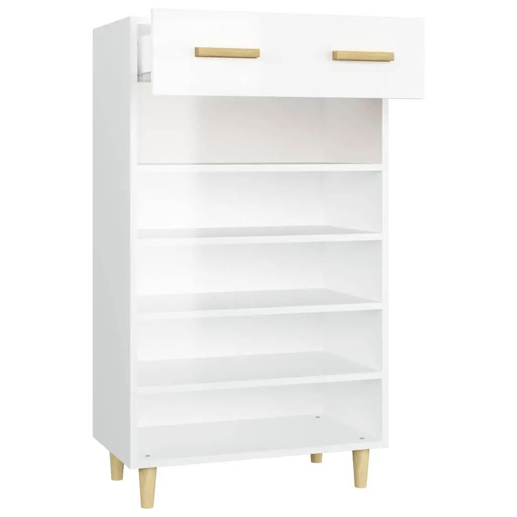 Tall White Shoe Storage Cabinet 5 Compartments 1 Drawer Engineered Wood