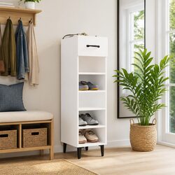 Shoe Cabinet Storage Organiser in White with Industrial Legs
