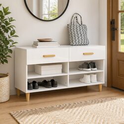 Shoe Cabinet High Gloss White Storage Organiser with Drawers Compartments