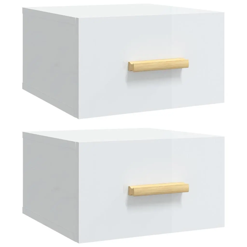 Wall-mounted Bedside Cabinets 2 pcs Floating Nightstands White High Gloss Space-saving Storage