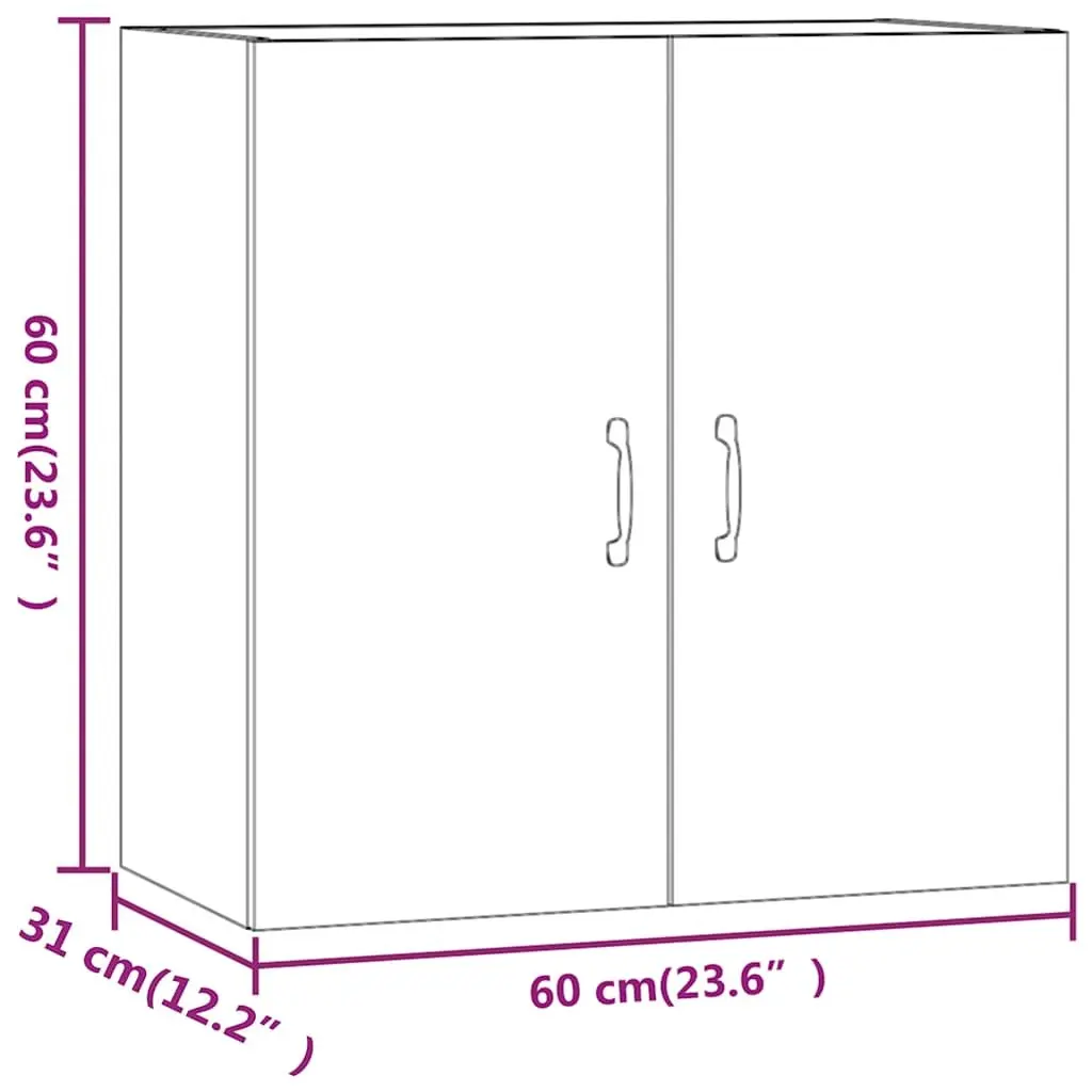 Wall Cabinet 60x31x60 cm White Engineered Wood 2 Door Floating Storage