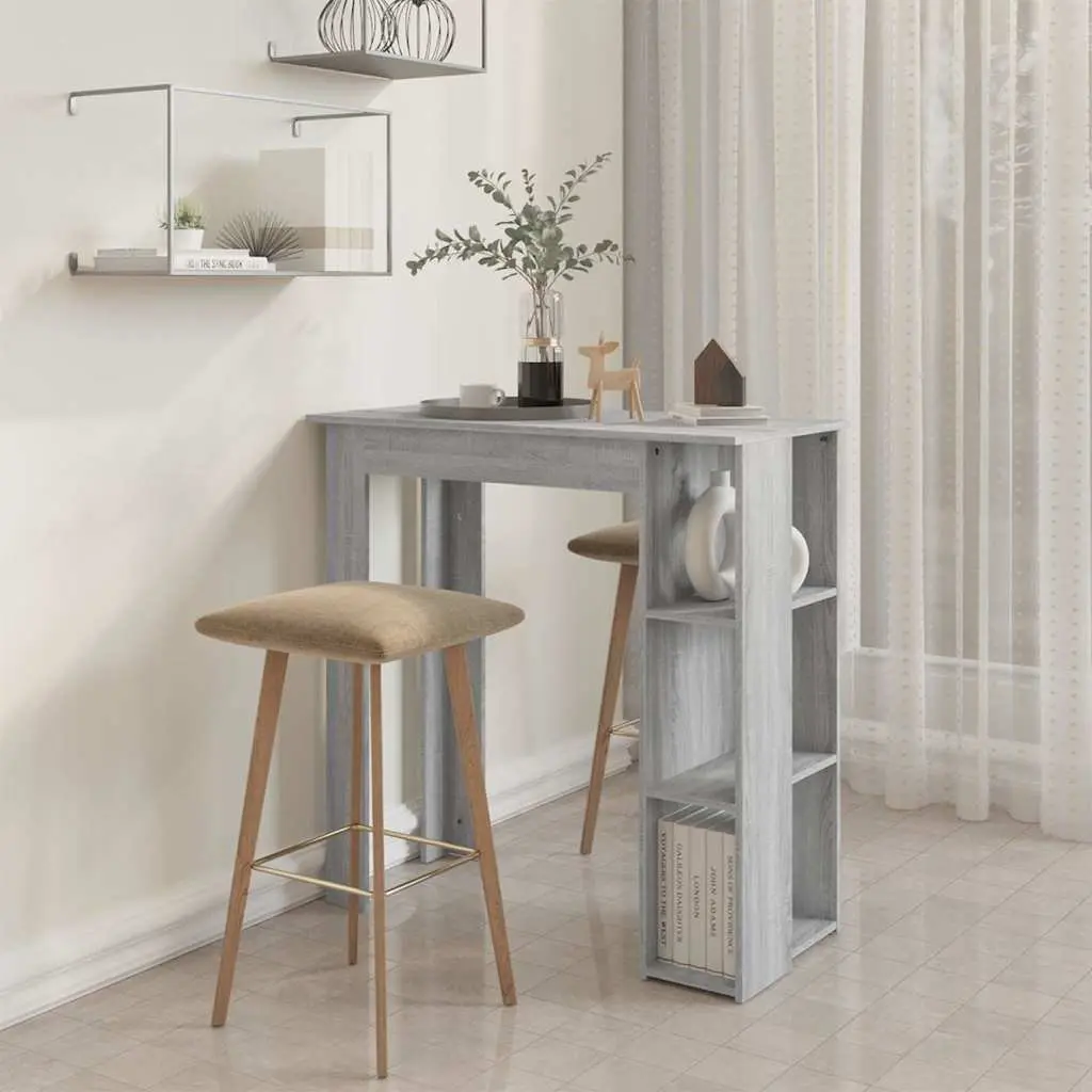 Bar Table Grey Compact with Three Storage Shelves for Kitchen Dining Room