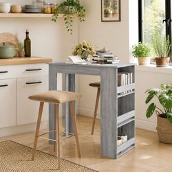 Bar Table with 3 Storage Racks Compact Kitchen Dining Furniture Grey Sonoma