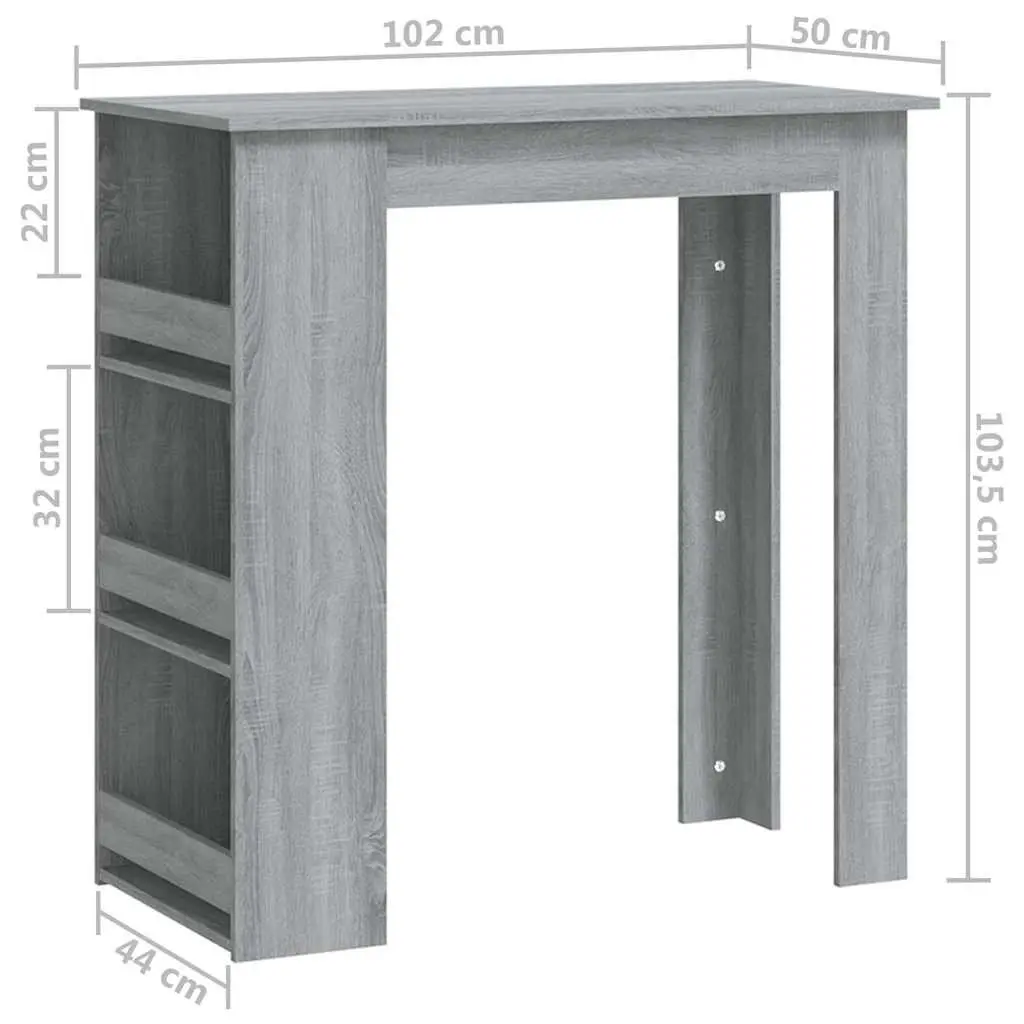 Bar Table Compact Kitchen Dining Furniture Grey Sonoma with 3 Storage Racks