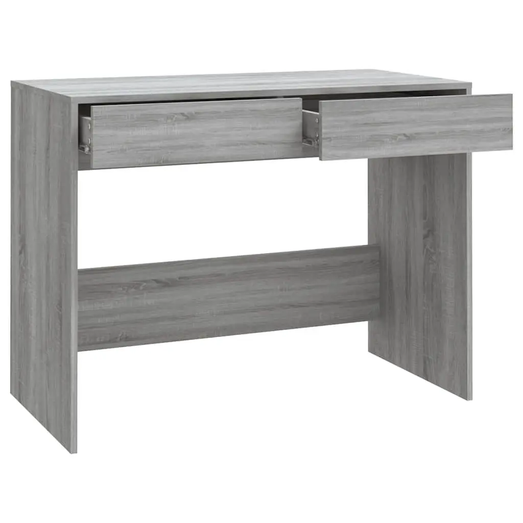 Grey Office Desk 101 x 50 x 76.5 cm Sturdy Construction with 2 Drawers Storage