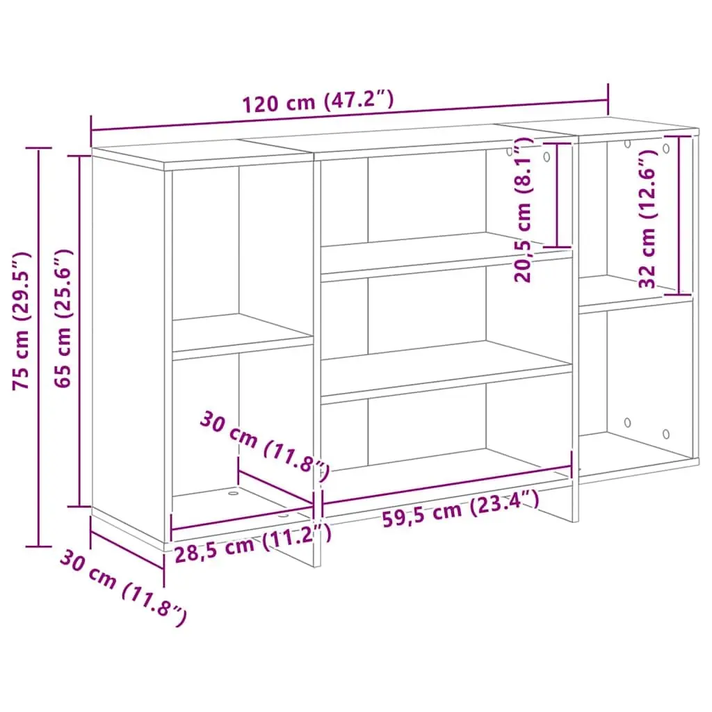 Sideboard 120W x 30D x 75H cm Grey Engineered Wood with 4 Internal Shelves