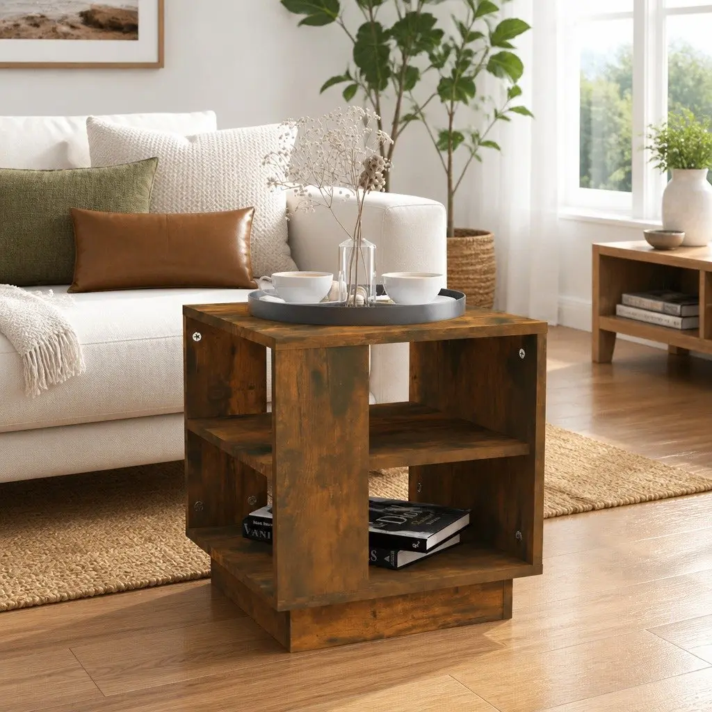 Coffee Table 40x40x43 cm Modern with 2 Shelves Brown Engineered Wood