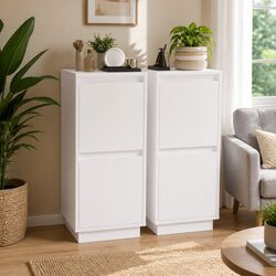 Sideboard Cabinet Set 2 pcs White Solid Wood Storage Buffet Cupboard Furniture