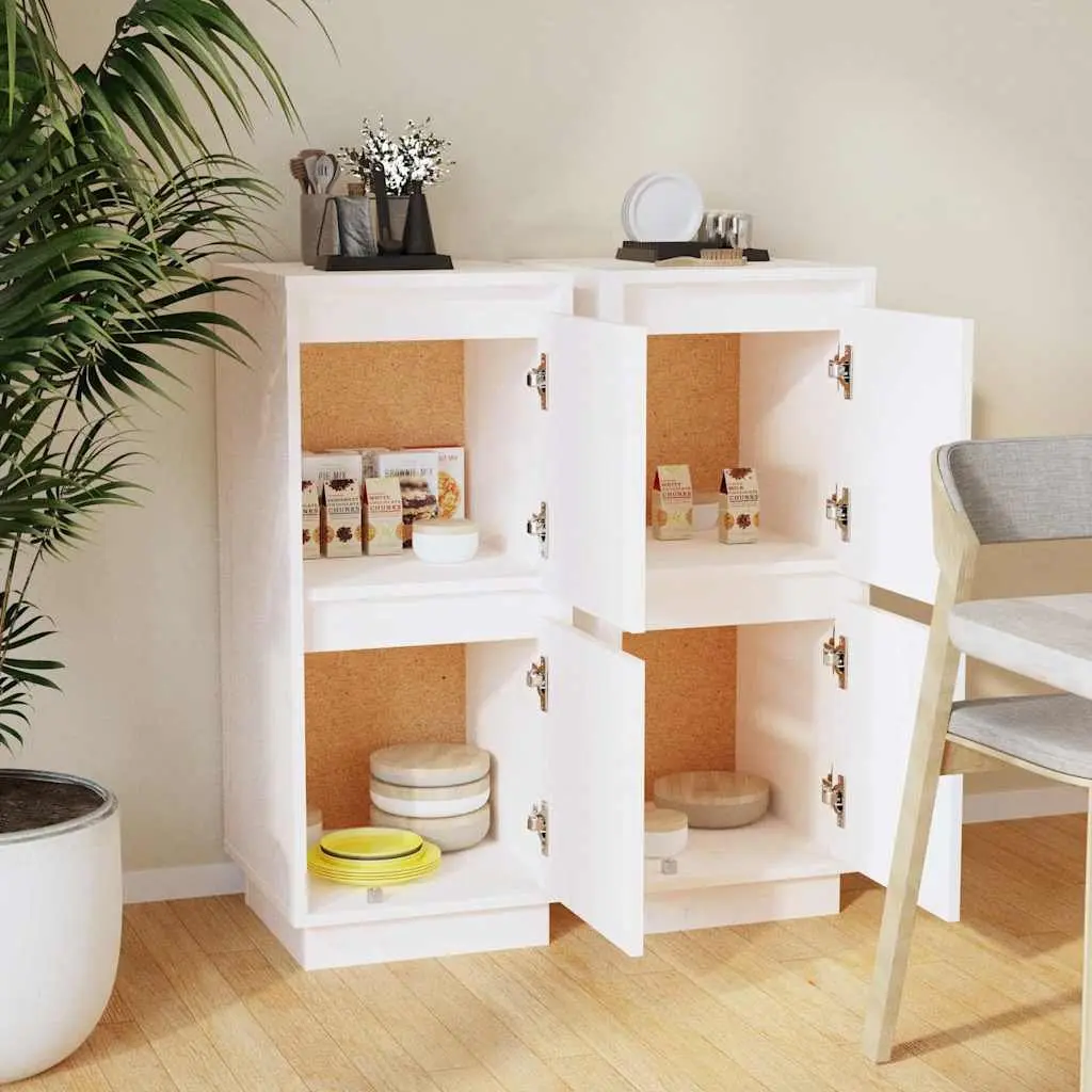 Sideboard Cabinet Set 2 Piece White Solid Wood 2 Door Storage Buffet Furniture