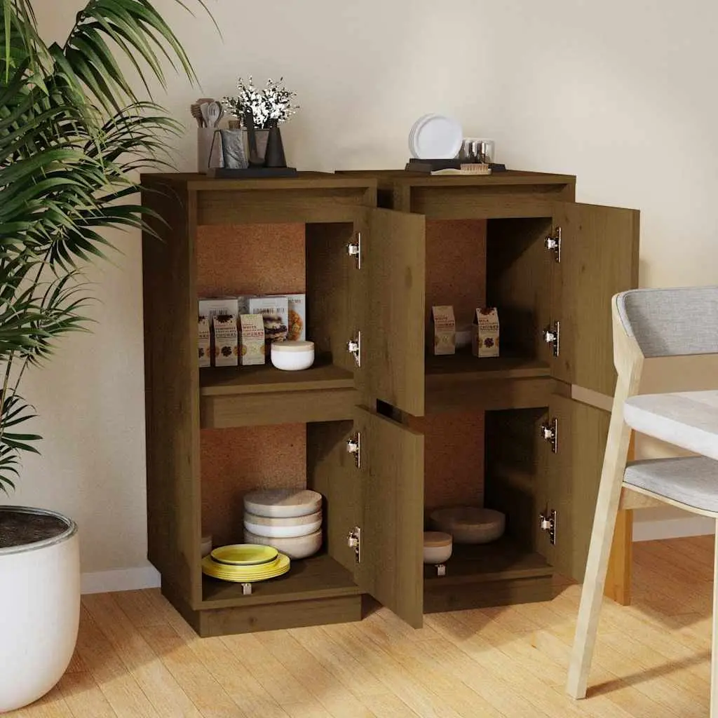 Solid Wood Sideboard Cabinet 2-Door Honey Brown Sturdy Construction