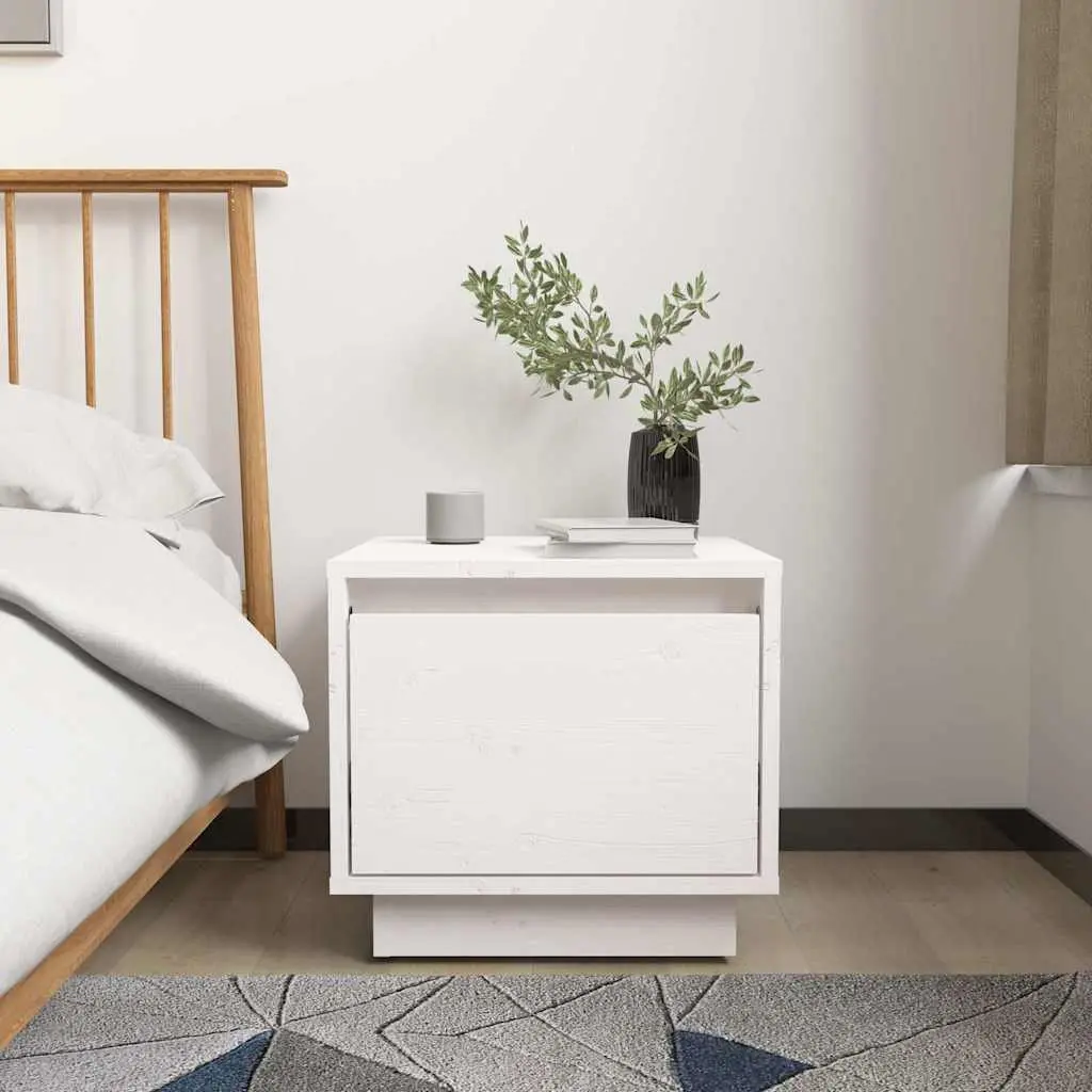 Bedside Cabinets 2 pcs White Solid Pinewood 35x34x32 cm Storage Nightstand