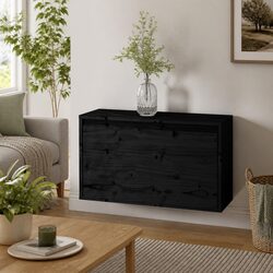 Wall Cabinet Black 60x30x35 cm Solid Pinewood Hanging Storage Shelves Unit