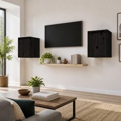 Wall Cabinet 2pcs Black 30x30x40 cm Solid Wood Floating Shelving Storage Unit