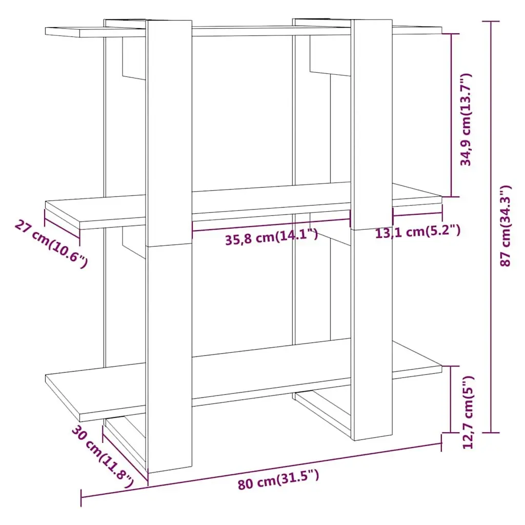 Book Cabinet 80x30x87cm Grey Wooden Storage Room Divider