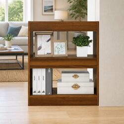 Brown Oak Book Cabinet Room Divider Shelving Unit Storage Bookcase Standing
