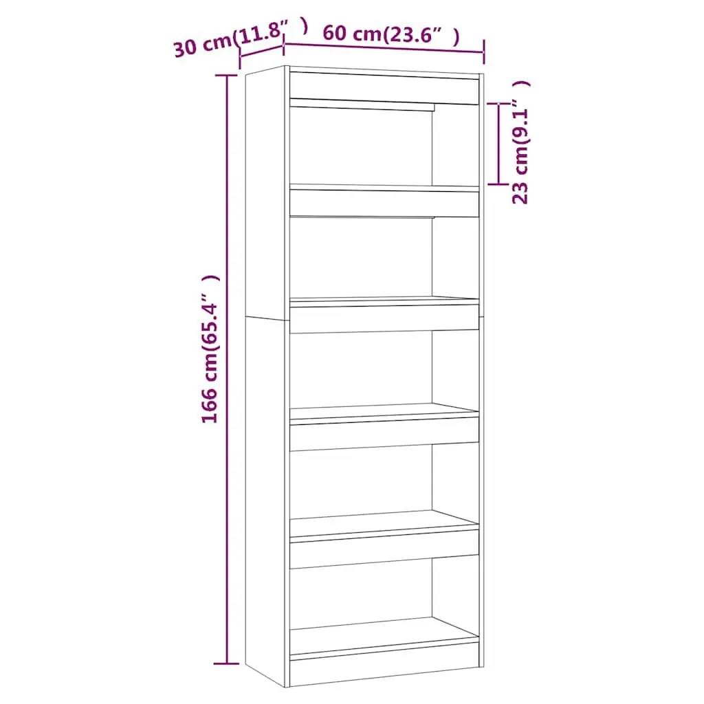Book Cabinet Room Divider 60x30x166cm Smoked Oak Engineered Wood Storage