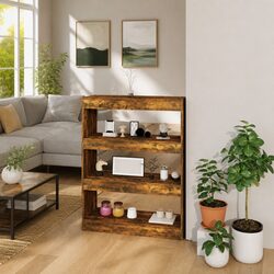 Book Cabinet Room Divider Storage Shelf Engineered Wood Smoked Oak 80x30x103cm