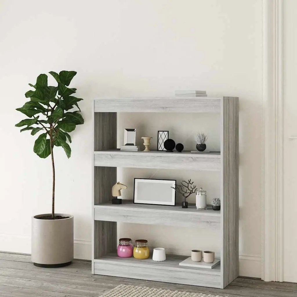 Book Cabinet Room Divider 80x30x103cm Grey Sonoma Wooden Shelving Storage Unit