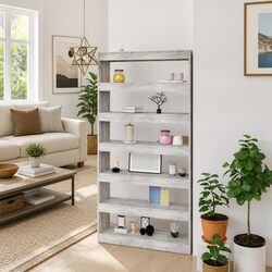 Book Cabinet Room Divider Grey Sonoma Wooden Shelving Storage Organizer Stand